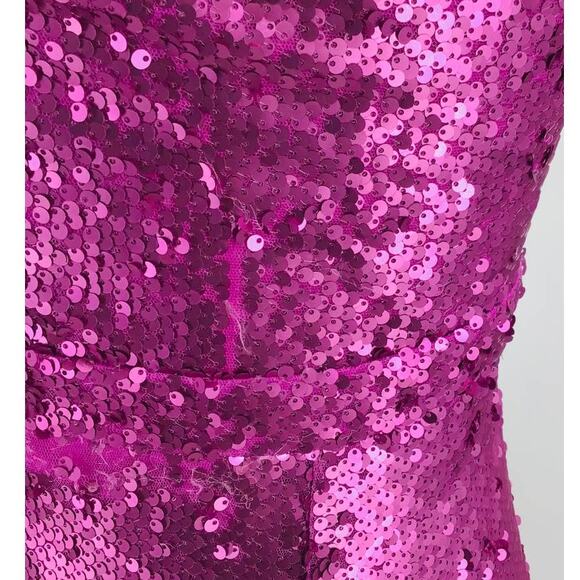 LULU'S  XS Pink Prom Perfect Cutout One-Shoulder Sequin Gown NEW B52 *flaw - Picture 9 of 15